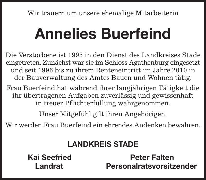 Annelies Buerfeind Nachruf Stader Tageblatt