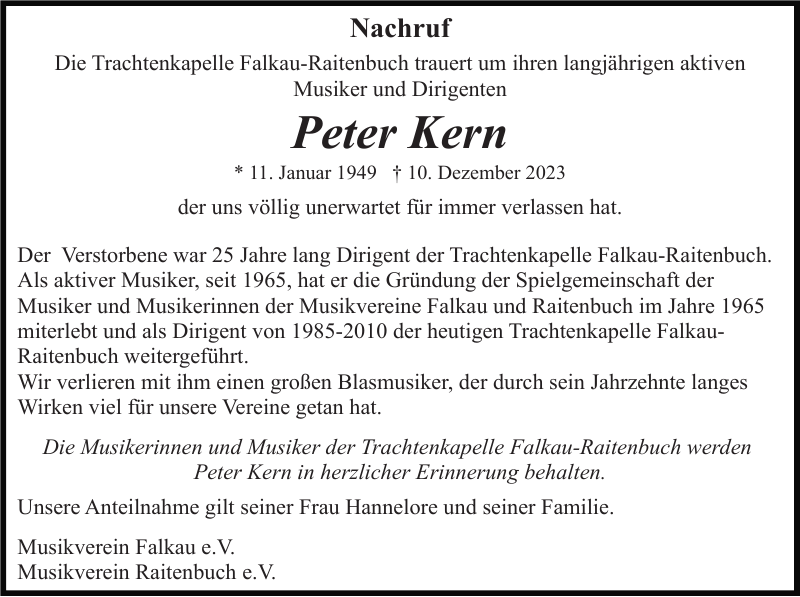 Peter Kern Traueranzeige Badische Zeitung