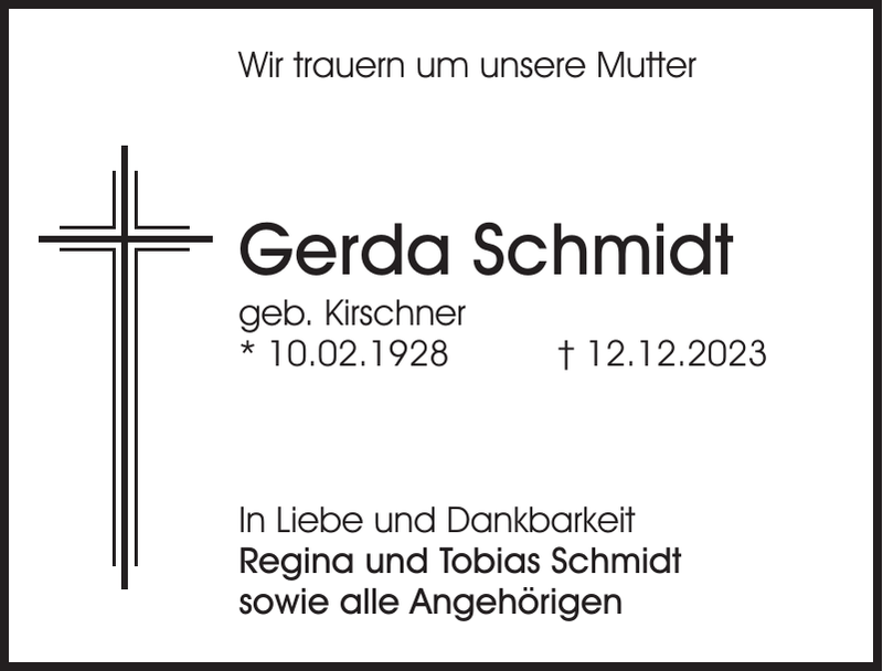 Gerda Schmidt Traueranzeige Sächsische Zeitung