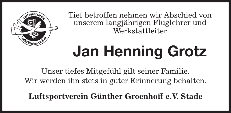 Jan Henning Grotz Nachruf Stader Tageblatt