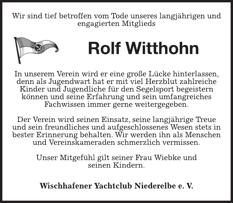 Rolf Witthohn Nachruf Stader Tageblatt