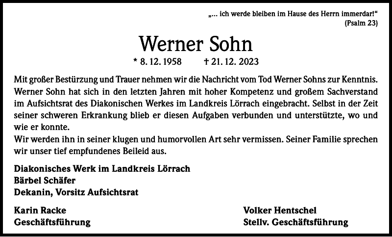 Werner Sohn Nachruf Badische Zeitung