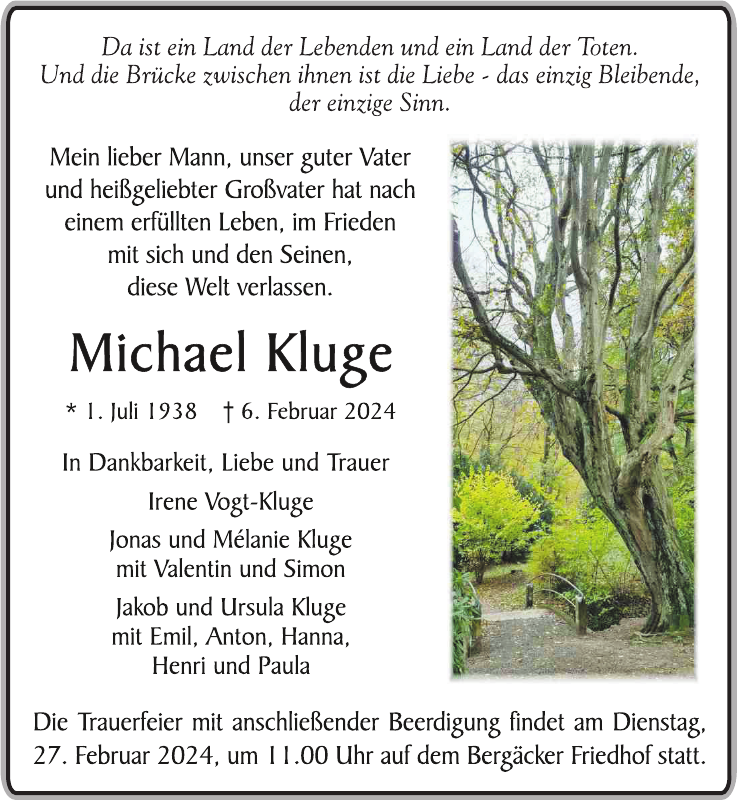 Michael Kluge Traueranzeige Badische Zeitung