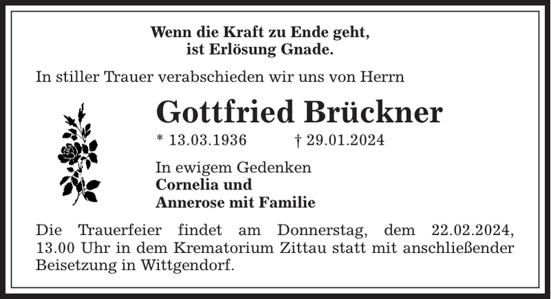 Gottfried Brückner Traueranzeige Sächsische Zeitung