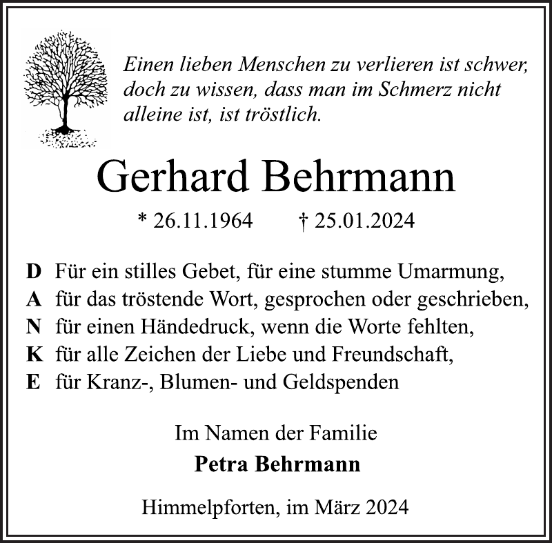 Gerhard Behrmann Danksagung Stader Tageblatt