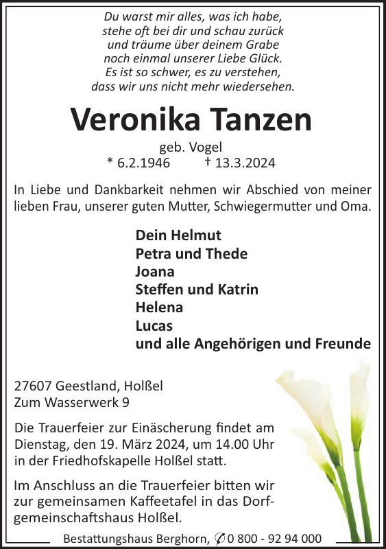 Veronika Tanzen Gedenken Nordsee Zeitung