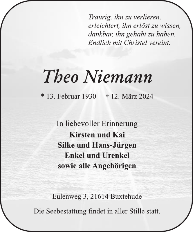 Theo Niemann Traueranzeige Stader Tageblatt