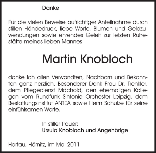 Martin Knobloch Traueranzeige Sächsische Zeitung