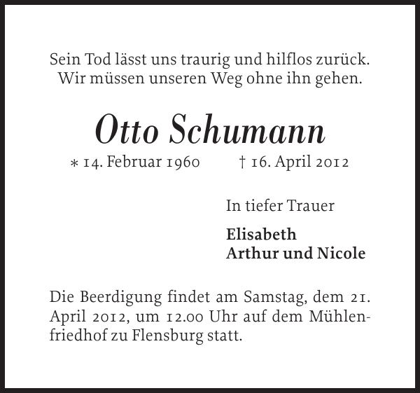 Otto Schumann Gedenken Flensburger Tageblatt