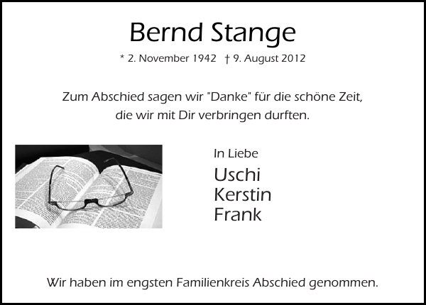Bernd Stange Traueranzeige Pinneberger Tageblatt