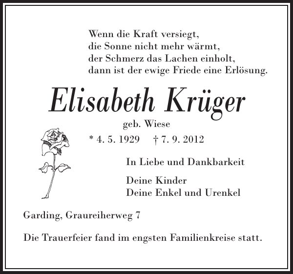 Elisabeth Krüger Danksagung Husumer Nachrichten