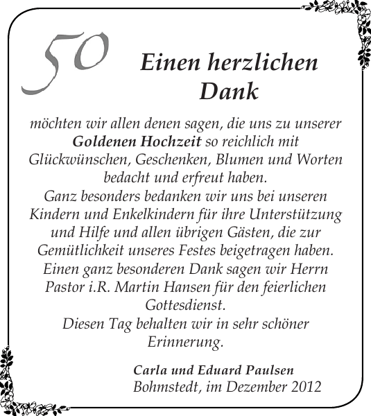 zu unserer : Goldene Hochzeit : Flensburger Tageblatt