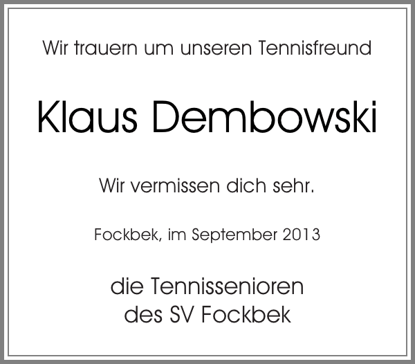 Klaus Dembowski Gedenken Landeszeitung