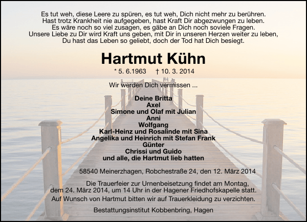 Hartmut Kühn: Gedenken : Nordsee-Zeitung