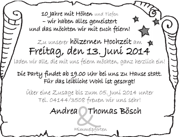 Einladung hölzerne Hochzeit Jahrestag Stader Tageblatt