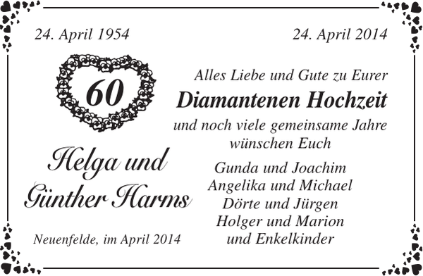 Glückwunsch zur Diamantenen Hochzeit Danke Stader Tageblatt