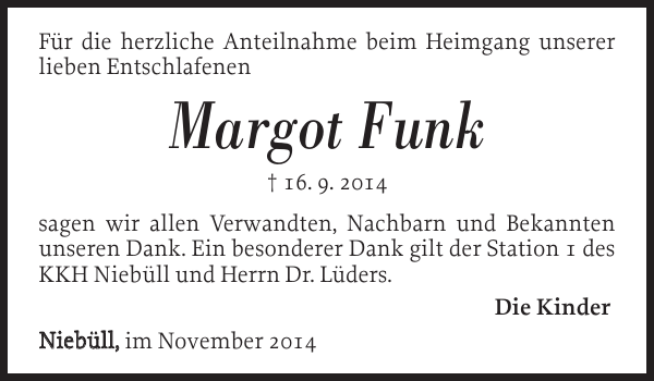 Margot Funk Danksagung Nordfriesland Tageblatt