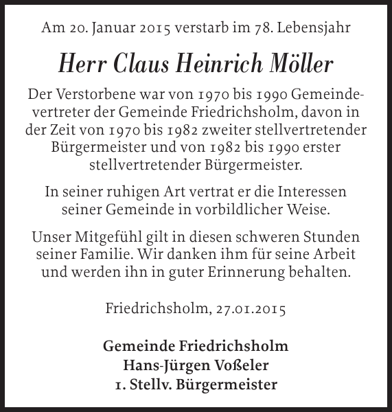 Claus Heinrich Möller Gedenken Landeszeitung