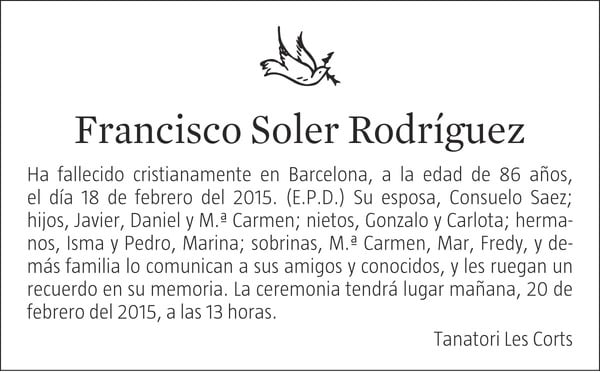 FRANCISCO SOLER RODRÍGUEZ : Fallecimiento : EnMemoria, el canal de ...