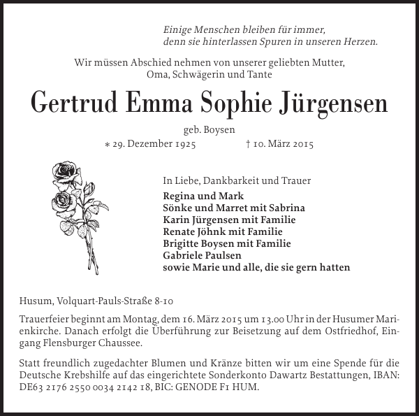 Gertrud Jürgensen Gedenken Husumer Nachrichten 