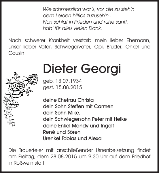 Dieter Traueranzeige Sächsische Zeitung