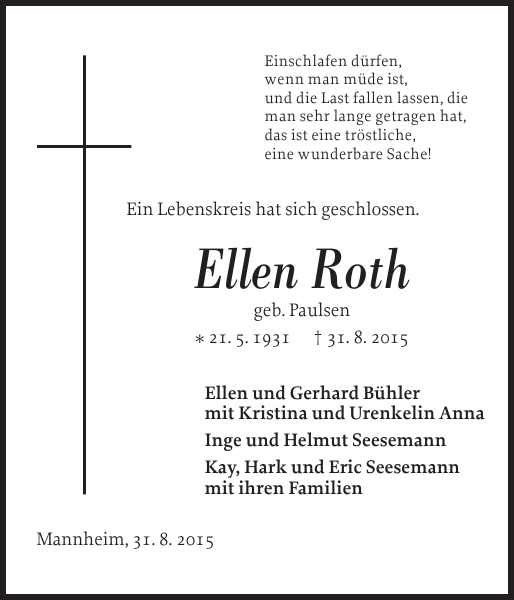 Ellen Roth Traueranzeige Der Insel Bote