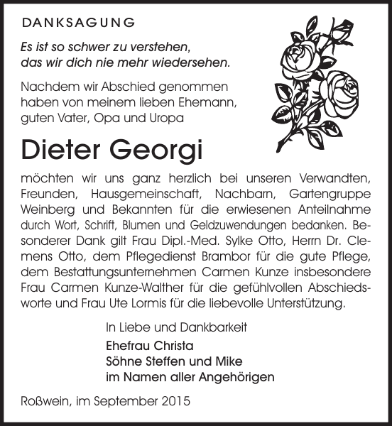 Dieter Georgi Traueranzeige Sächsische Zeitung