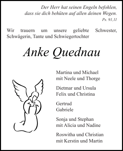 Anke Quednau Traueranzeige Landeszeitung