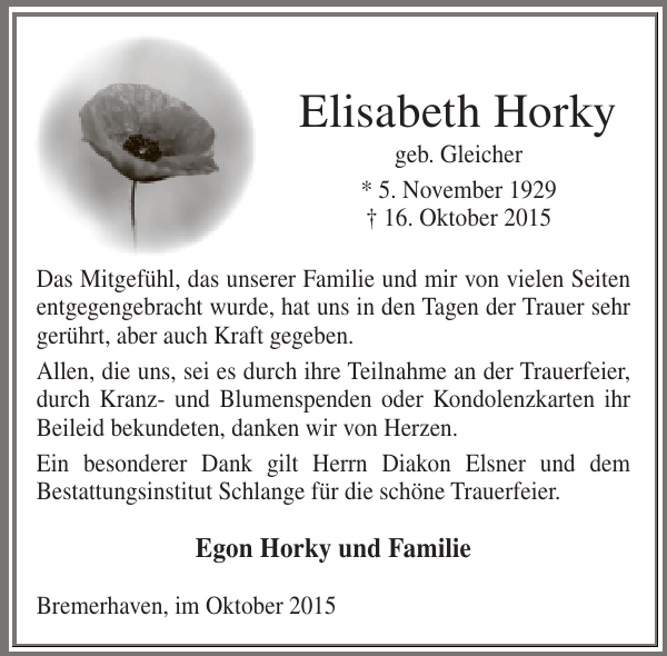 Elisabeth Horky Danksagung NordseeZeitung