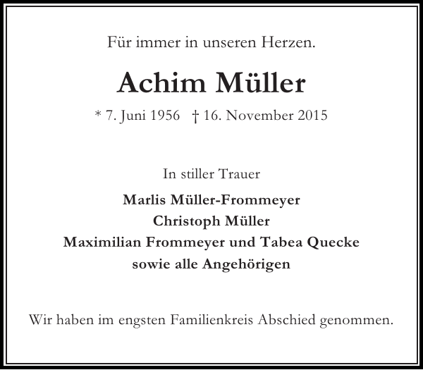 Achim Müller Traueranzeige Stormarner Tageblatt