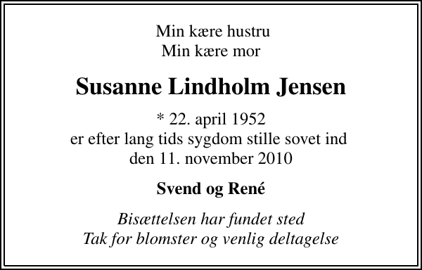 Susanne Lindholm Jensen : afdøde.dk