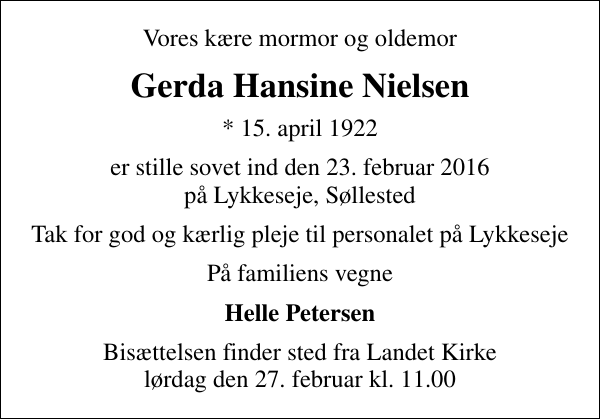 Gerda Hansine Nielsen : afdøde.dk