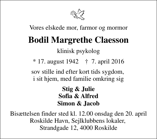 Bodil Margrethe Claesson : afdøde.dk