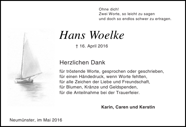 Hans Woelke Traueranzeige Holsteinischer Courier