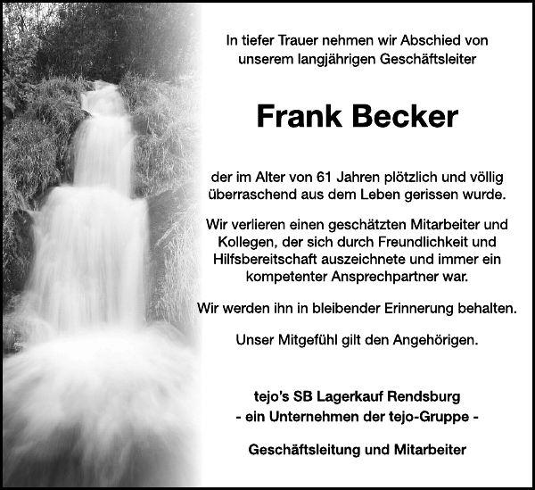 Frank Becker Gedenken Landeszeitung