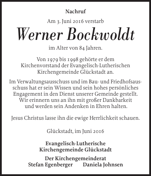 Werner Bockwoldt Gedenken Norddeutsche Rundschau