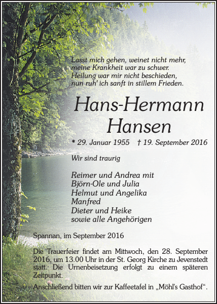 HansHermann Hansen Gedenken Landeszeitung