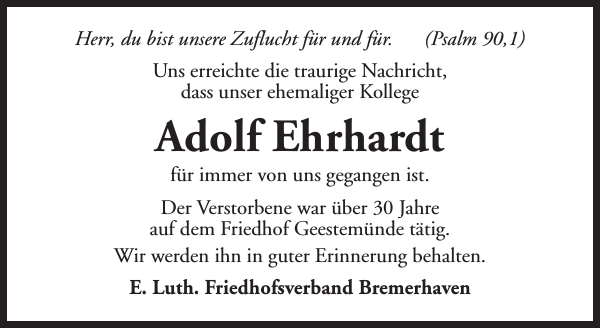 Adolf Ehrhardt Nachruf NordseeZeitung