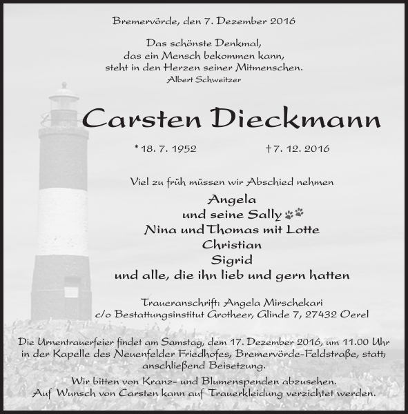 Carsten Dieckmann Traueranzeige Bremervörder Zeitung