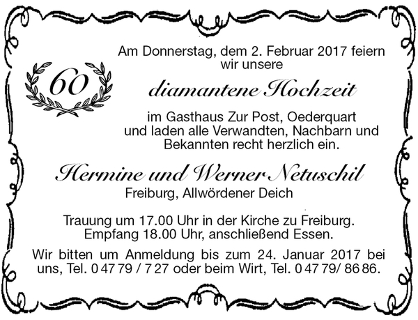 Hermine und Werner Netuschil : Goldene Hochzeit : Stader Tageblatt