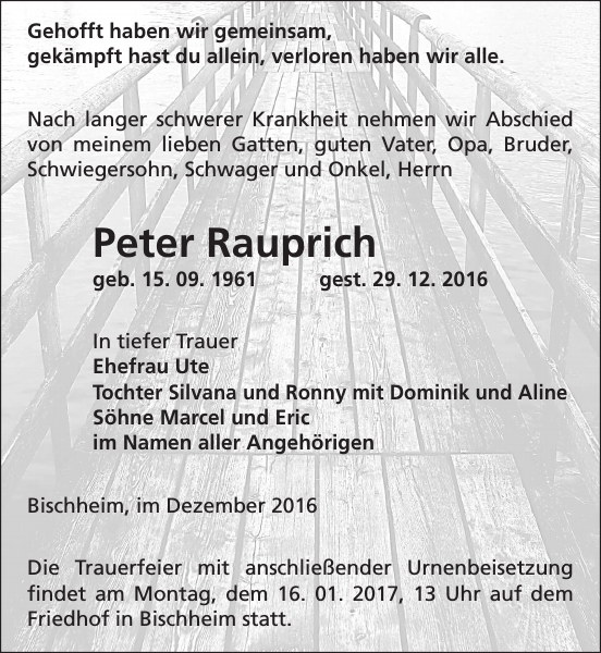 Dres. Birgit Patzak-rauprich Und Uwe Rauprich Peter Rauprich: Traueranzeige : Sächsische Zeitung