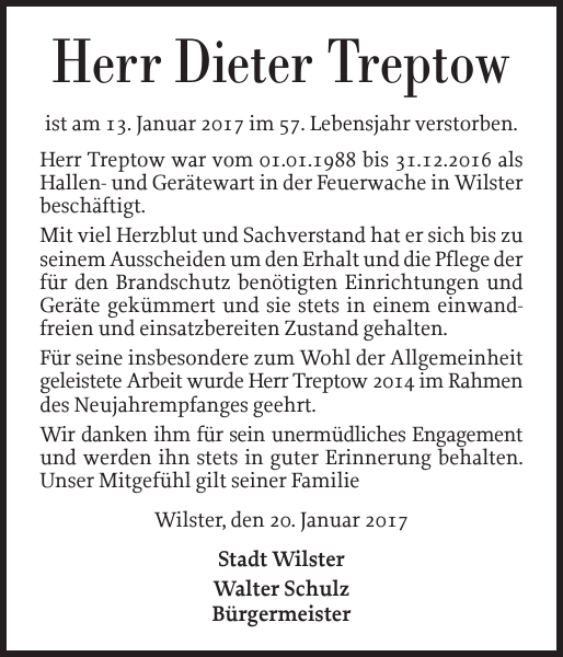 Dieter Treptow Gedenken Norddeutsche Rundschau