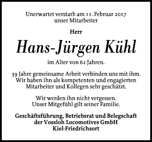 HansJürgen Kühl Gedenken Landeszeitung