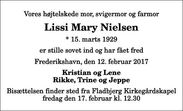 Lissi Mary Nielsen : afdøde.dk