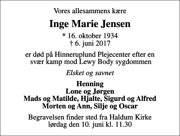 Inge Marie Jensen : afdøde.dk