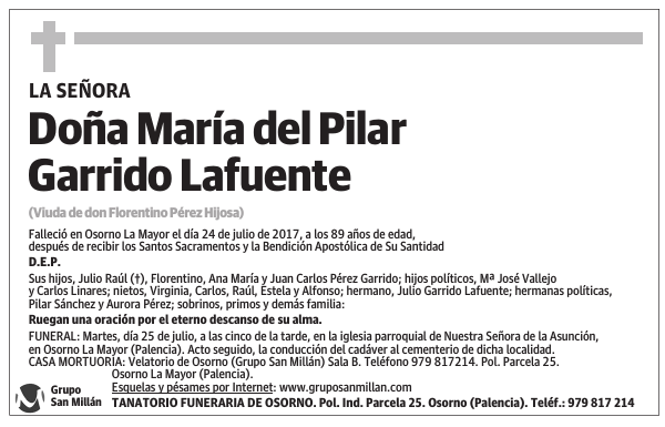 Esquela de Doña María del Pilar Garrido Lafuente : Fallecimiento ...