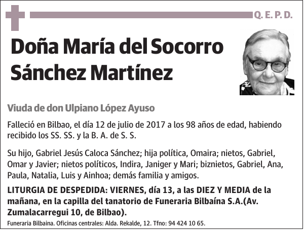 Esquela de María del Socorro Sánchez Martínez Fallecimiento Esquela