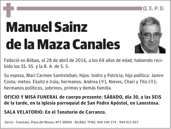 Esquela de Manuel Sainz de la Maza Canales : Fallecimiento | Esquela en ...