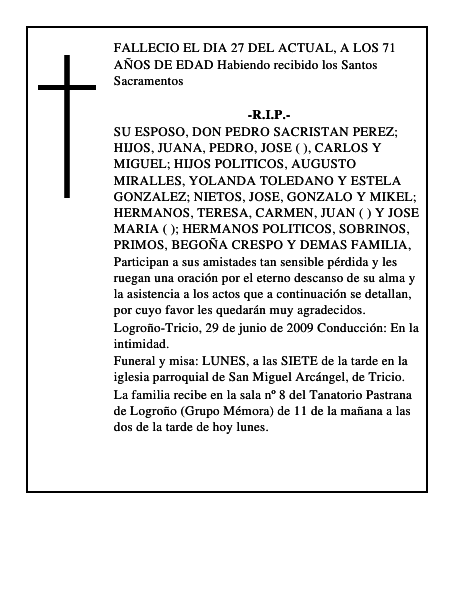 Esquela de DOÑA MARIA PILAR SALARRULLANA VERDA Fallecimiento