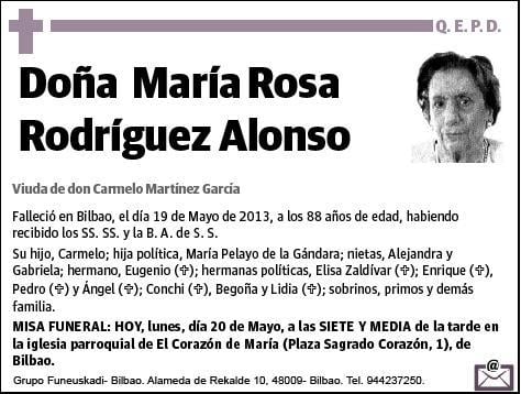 Esquela de RODRIGUEZ ALONSO,MARIA ROSA : Fallecimiento | Esquela en El ...